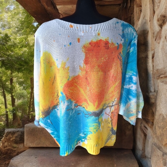 Luisa Ricci Abstract Floral Cold Shoulder Lightweight Sweater Made in Italy 🇮🇹 - Picture 3 of 8